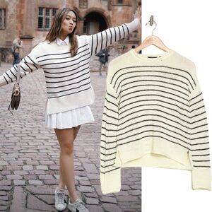 RDI Stripes Chunky Knit Sweater Pullover Slouchy Black White Crop Long Sleeve XL